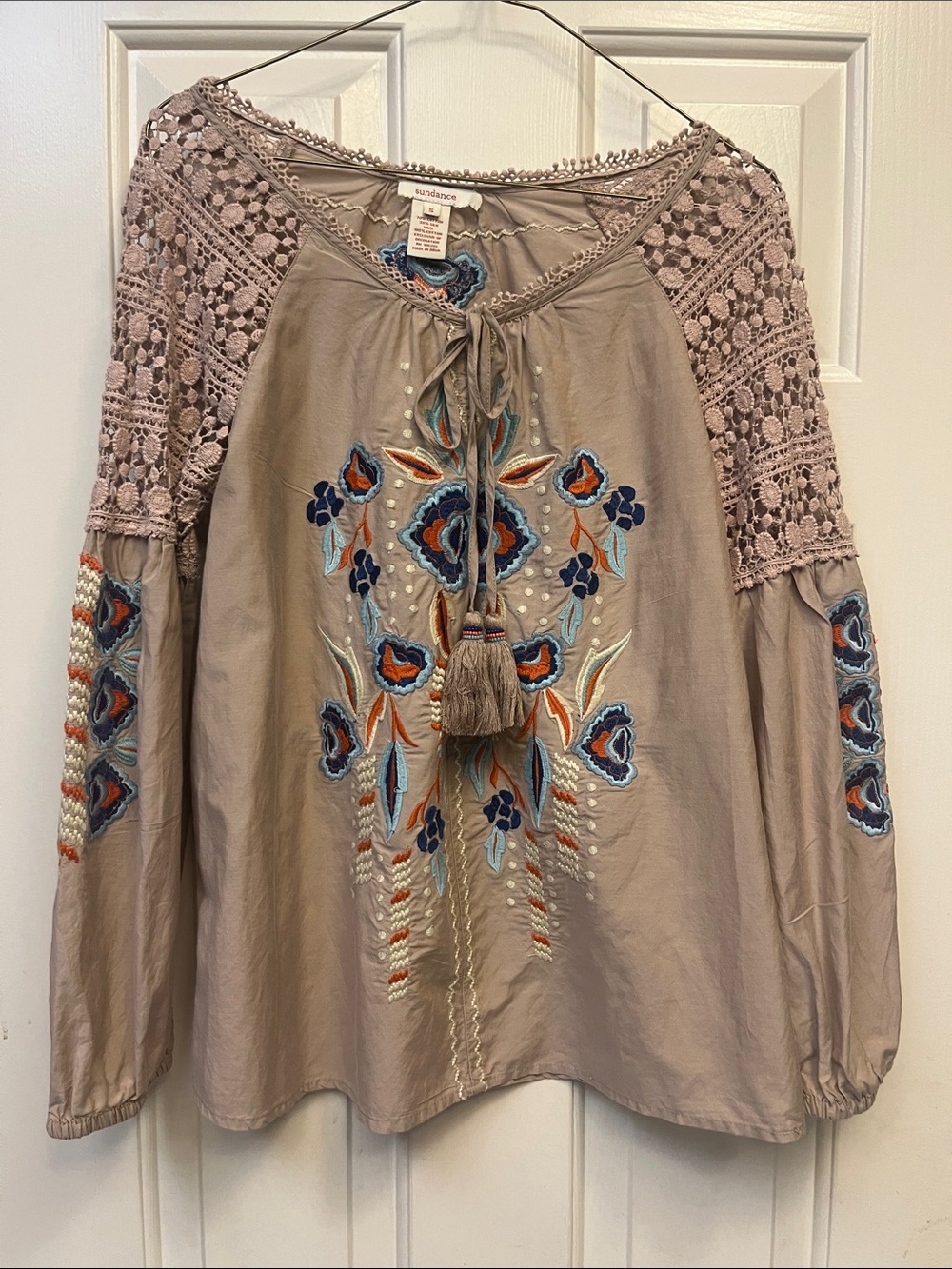Sundance Dusky Pink Boho Embroidered Peasant Blouse S